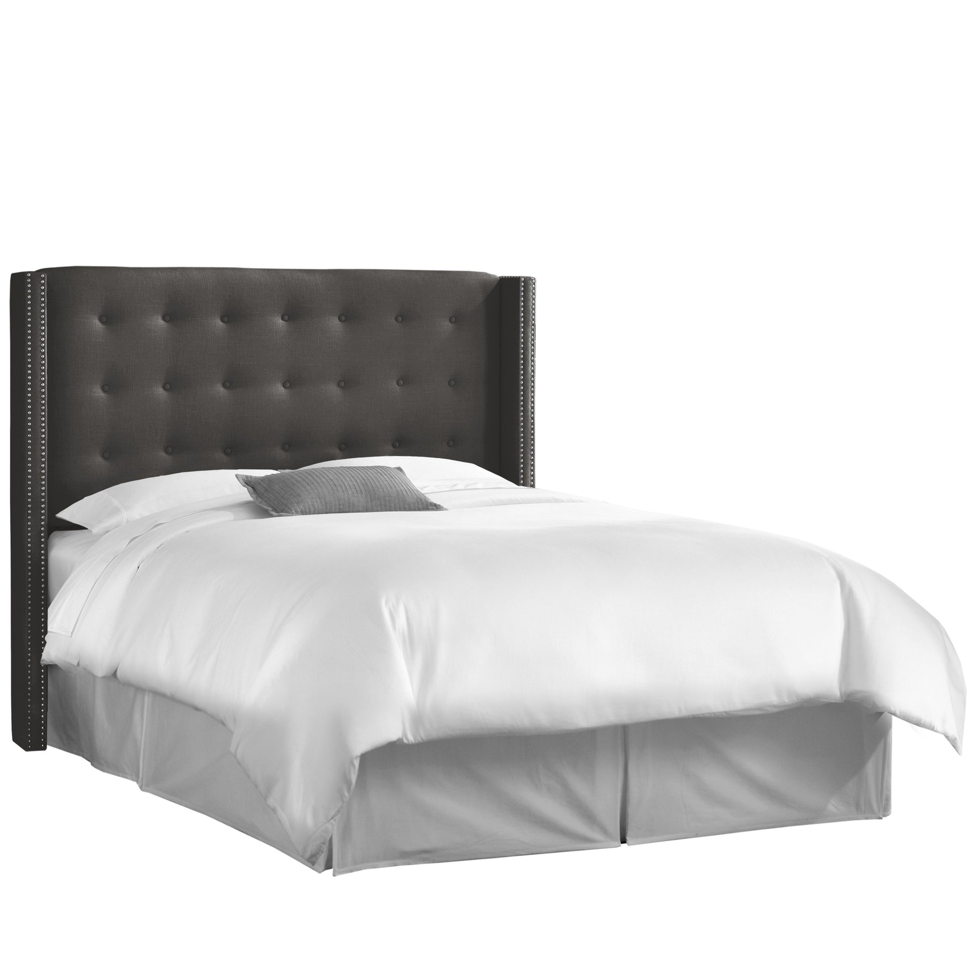 Lorelei Linen Charcoal Nail Button Tufted Wingback California King Headboard - living-essentials