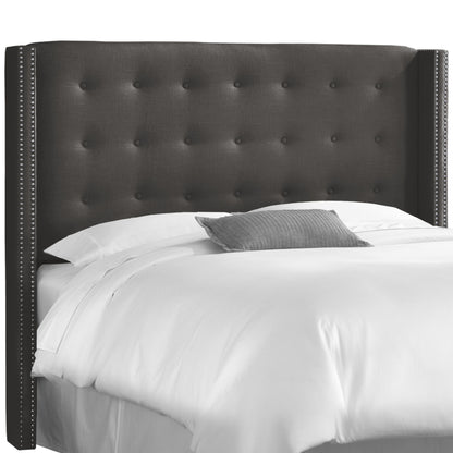 Lorelei Linen Charcoal Nail Button Tufted Wingback California King Headboard - living-essentials