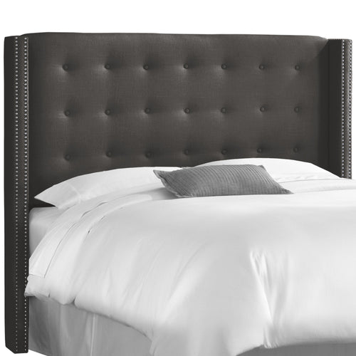 Lorelei Linen Charcoal Nail Button Tufted Wingback California King Headboard - living-essentials