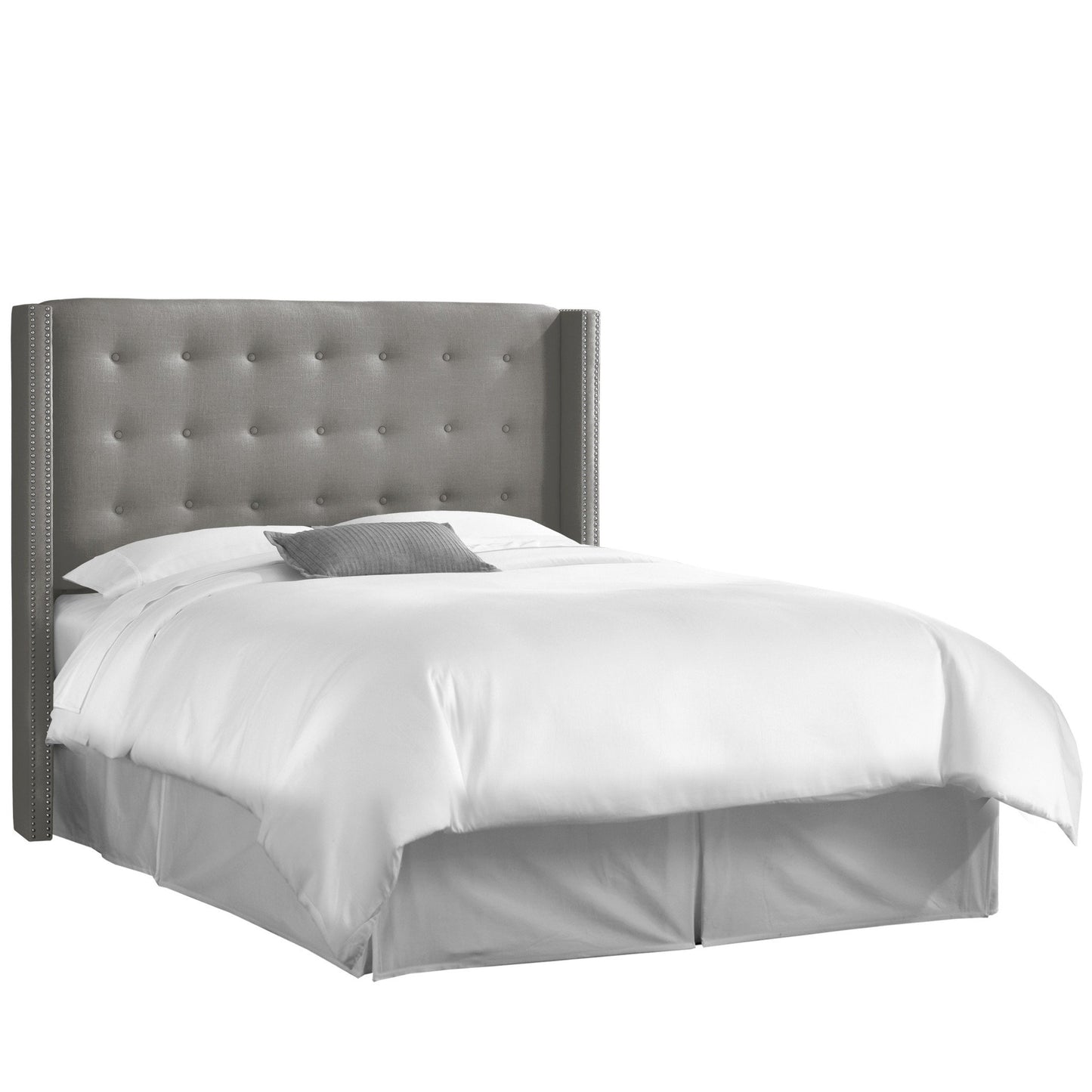 Skylar Linen Grey Nail Button Tufted King Wingback Headboard - living-essentials