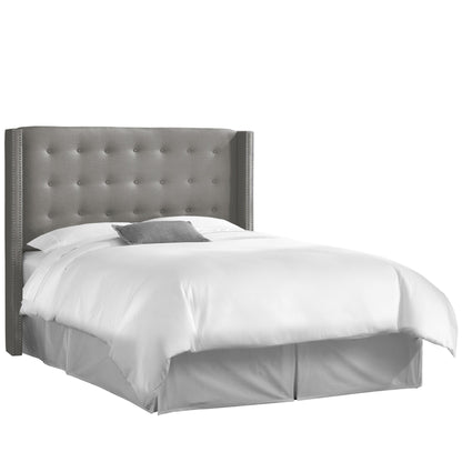 Skylar Linen Grey Nail Button Tufted Full Wingback Headboard - living-essentials