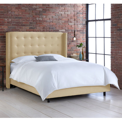 Adley Linen Sandstone Nail Button Tufted Wingback Full Bed - living-essentials