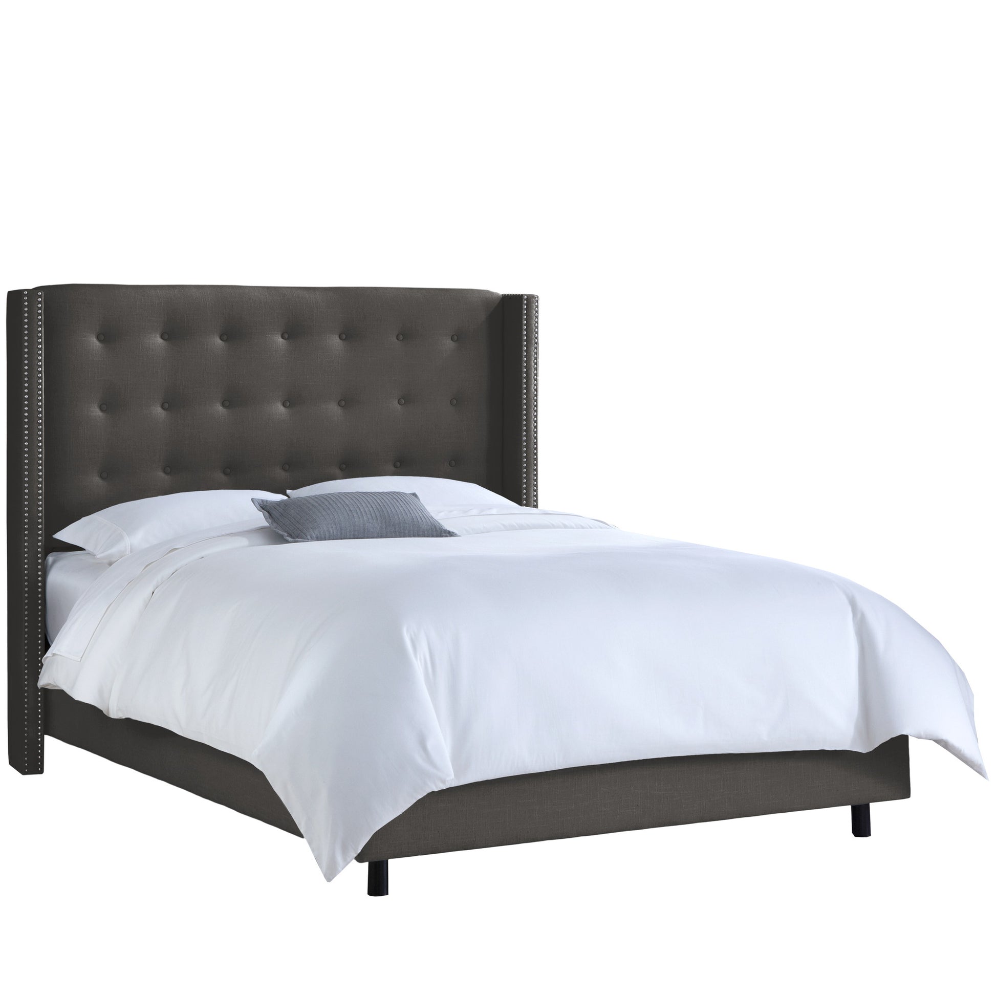 Billie Linen Charcoal Nail Button Tufted Wingback King Bed - living-essentials
