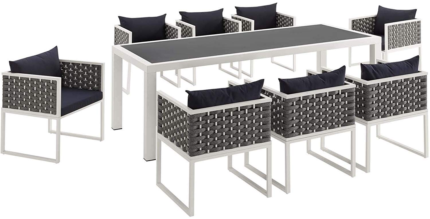 Stanford 9 Piece Outdoor Patio Aluminum Dining Set - -living essentials-