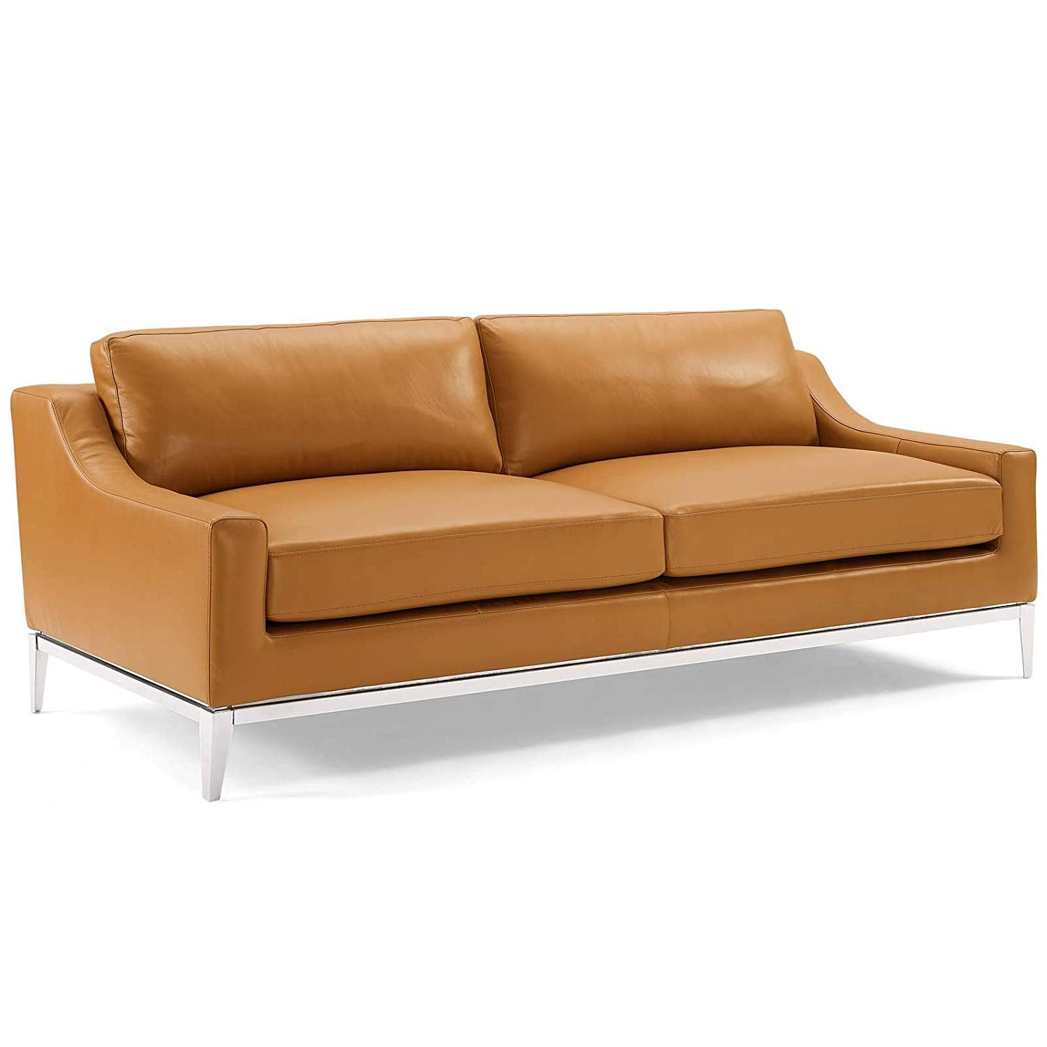 Upholstered 83.5" Stainless Steel Base Leather Sofa - living-essentials