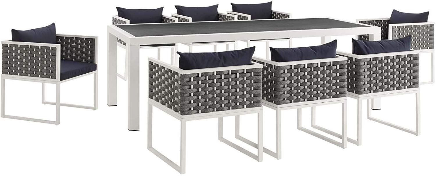 Stanford 9 Piece Outdoor Patio Aluminum Dining Set - -living essentials-