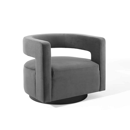 Sliver Cutaway Performance Velvet Swivel Armchair in Dusty - living essentials - 