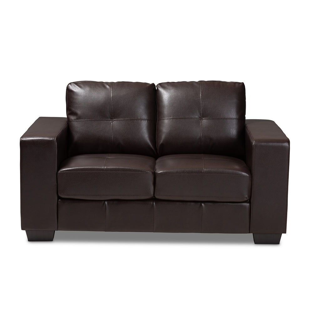 Fabio Dark Brown Faux Leather Upholstered Loveseat - living-essentials