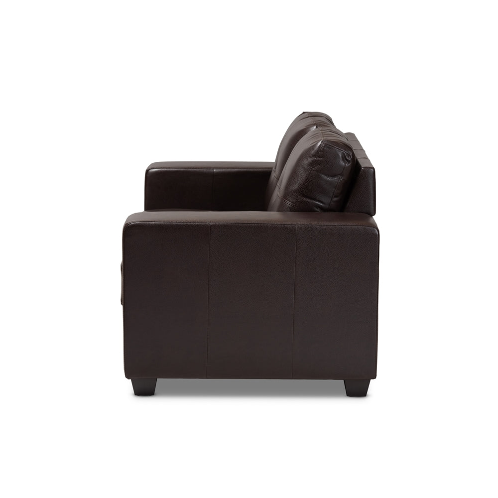 Fabio Dark Brown Faux Leather Upholstered Loveseat - living-essentials