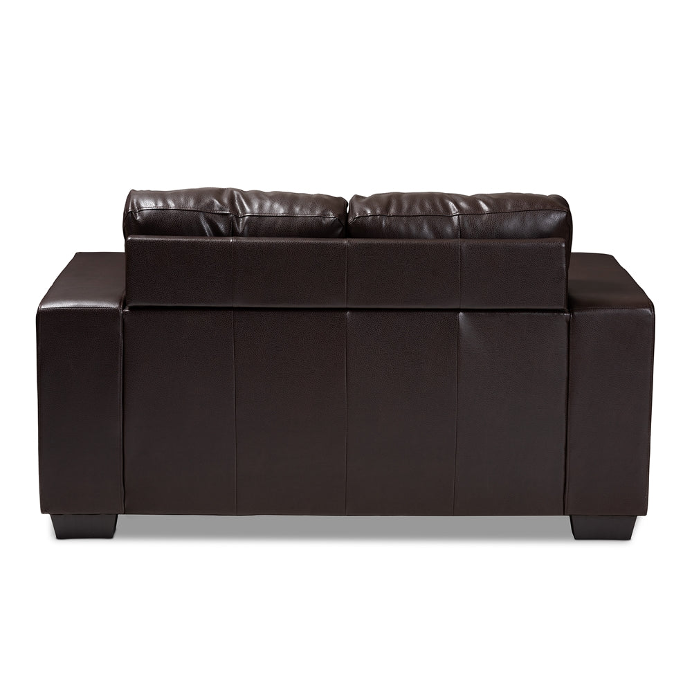 Fabio Dark Brown Faux Leather Upholstered Loveseat - living-essentials