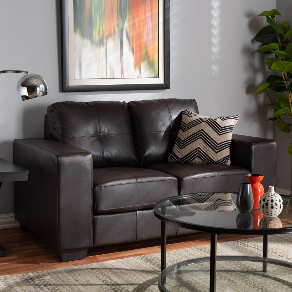 Fabio Dark Brown Faux Leather Upholstered Loveseat - living-essentials