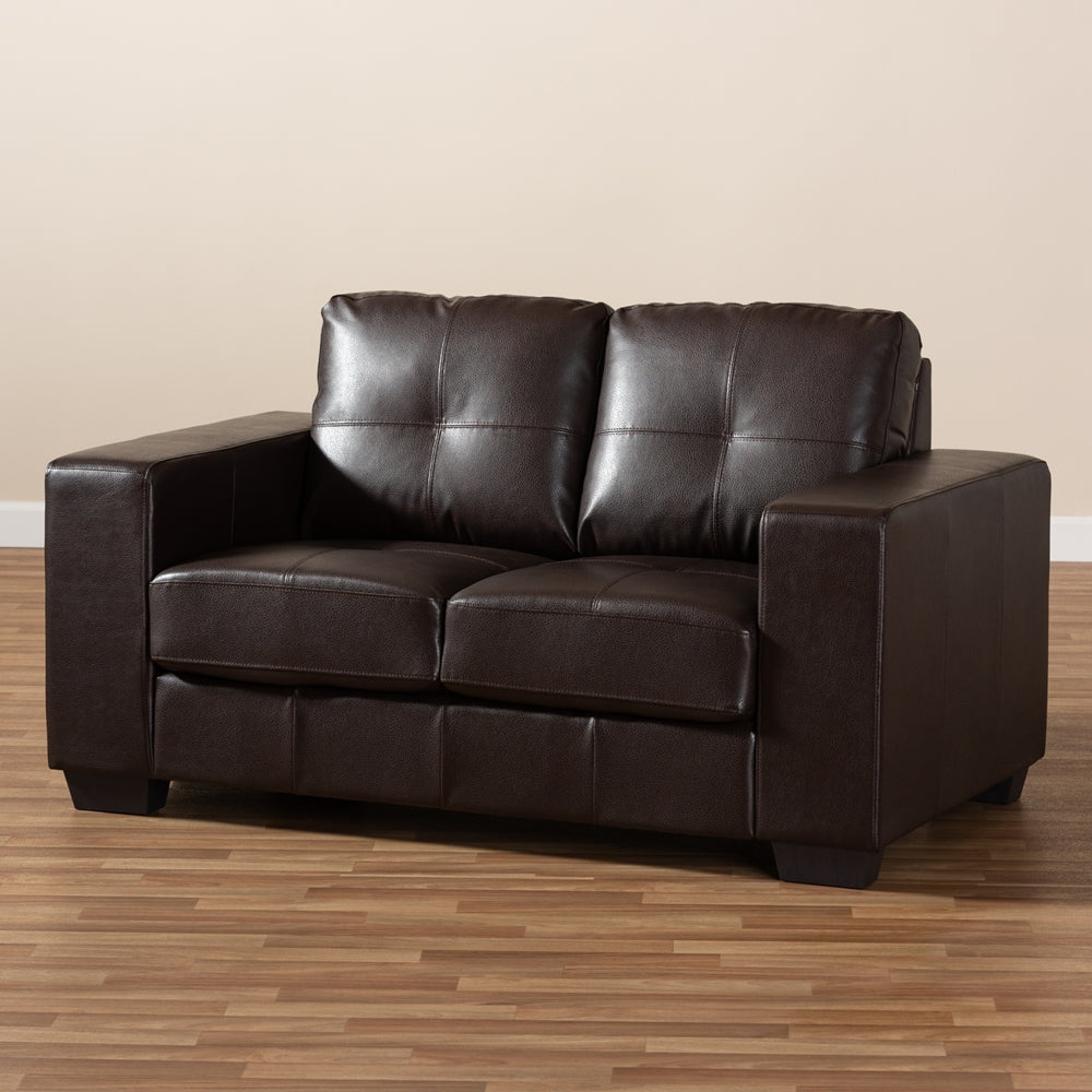 Fabio Dark Brown Faux Leather Upholstered Loveseat - living-essentials