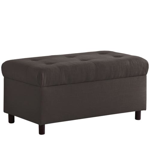 Hattie Linen Charcoal Tufted Storage Bench - living-essentials