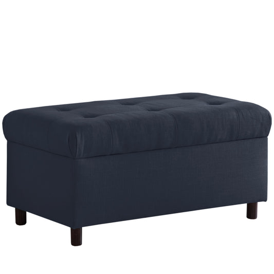 Hattie Linen Navy Tufted Storage Bench - living-essentials