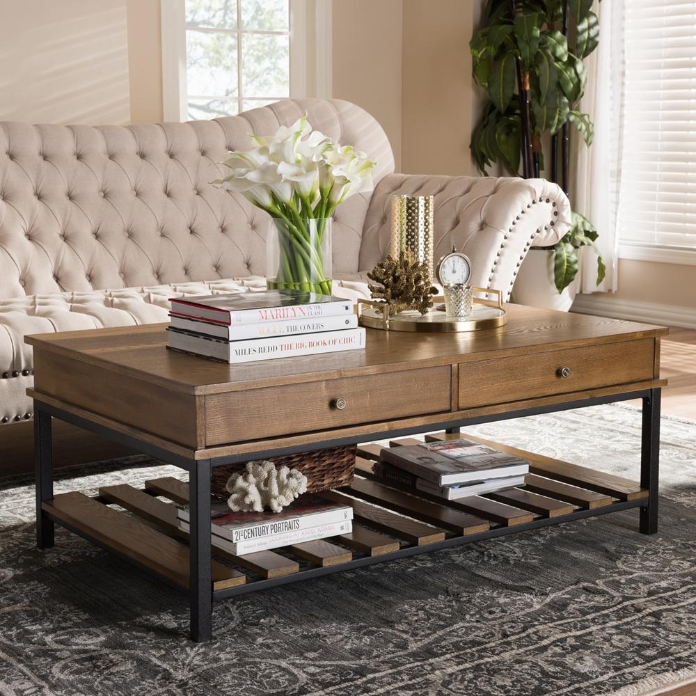 Navin Industrial Oak Brown Coffee Table - living-essentials