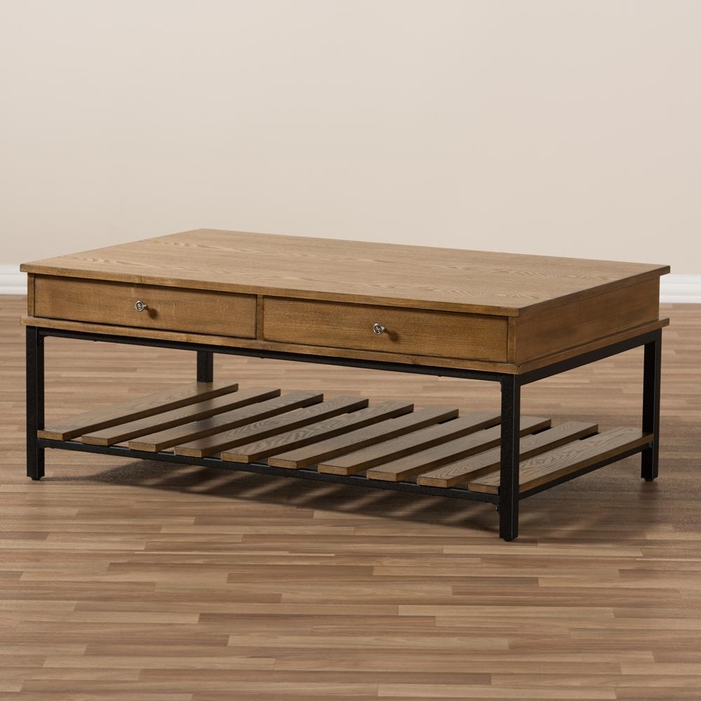 Navin Industrial Oak Brown Coffee Table - living-essentials