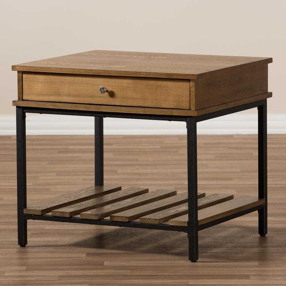 Navin Industrial Oak Brown End Table - living-essentials