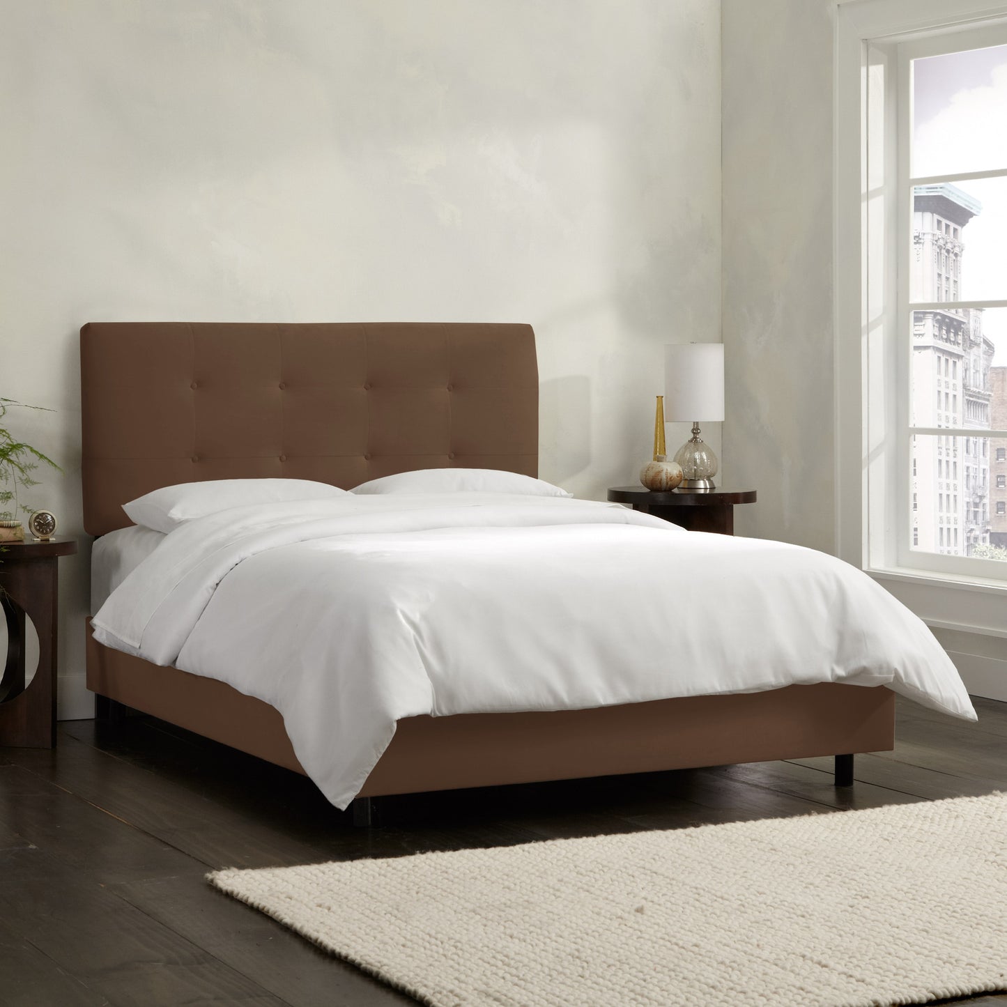 Brooke Velvet Chocolate Tufted Queen Bed - living-essentials