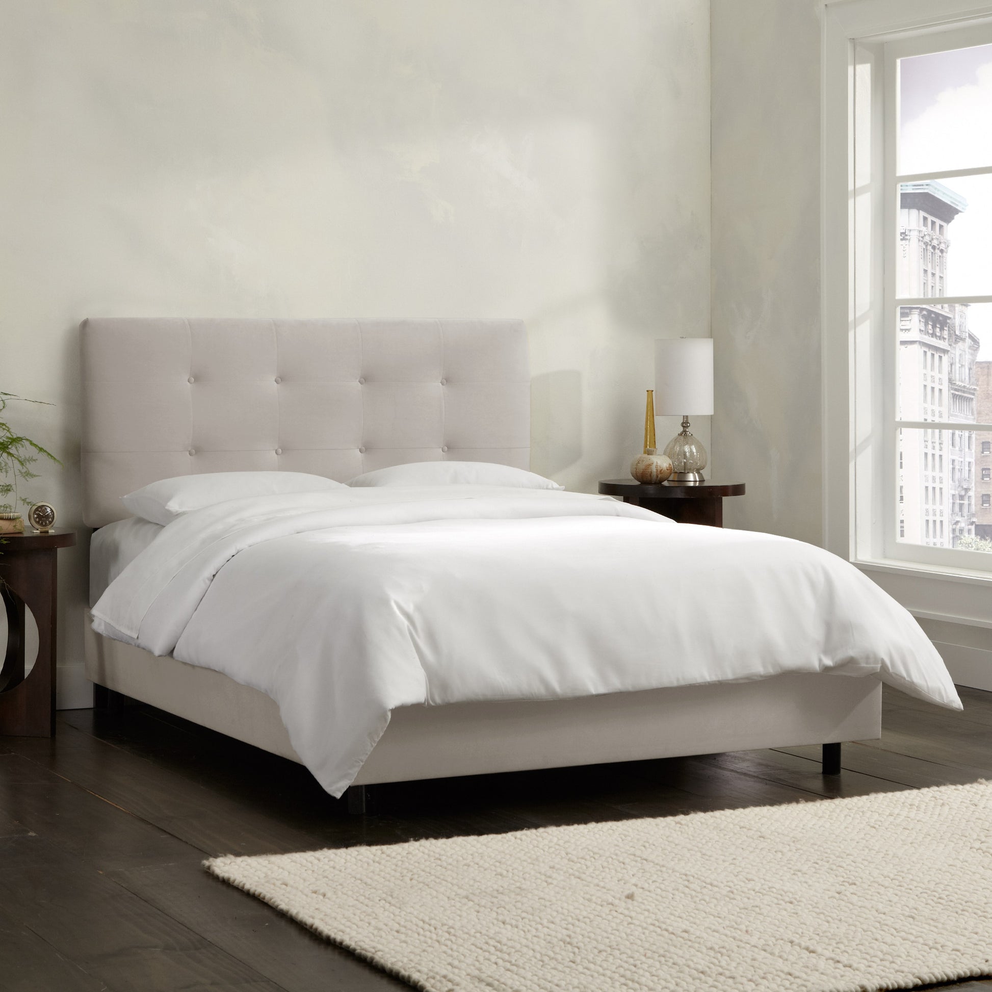 Ember Velvet Light Gray Tufted California King Bed - living-essentials