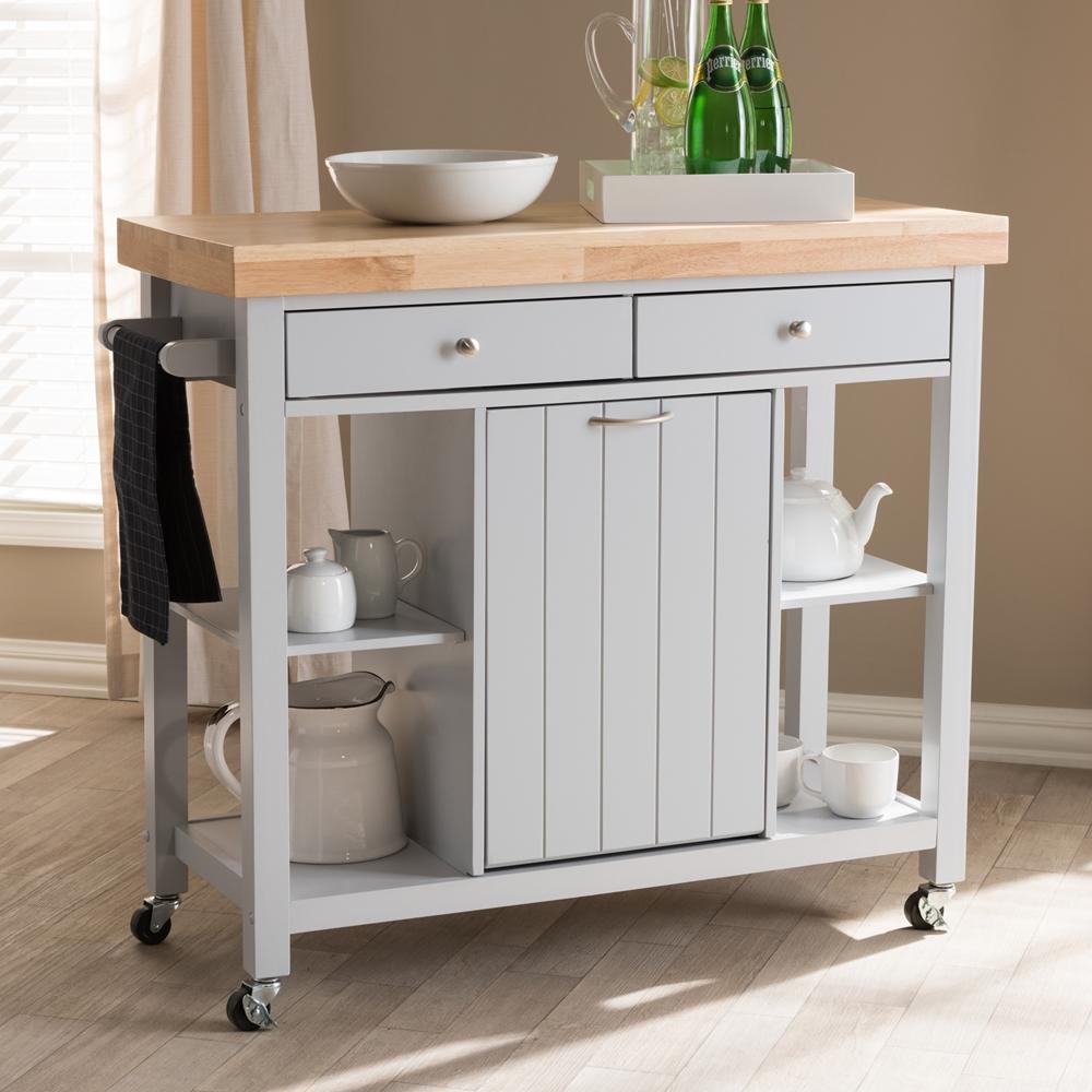 Hadley Light Grey Wood Kitchen Cart - living-essentials