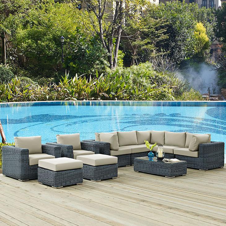 Santa Maria 10 Piece Outdoor Patio Sunbrella Sectional Set - living-essentials