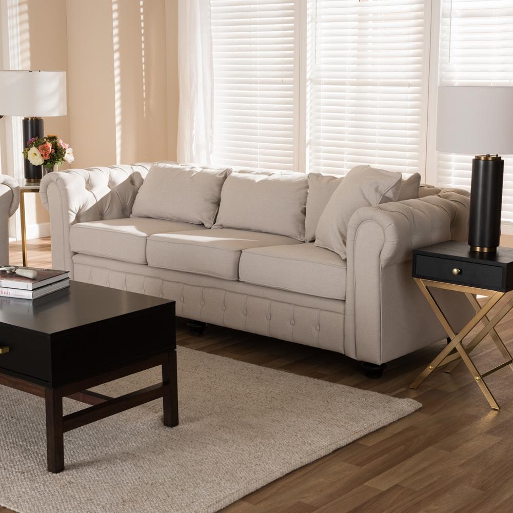 Alba Beige Scroll Arm Chesterfield Sofa - living-essentials