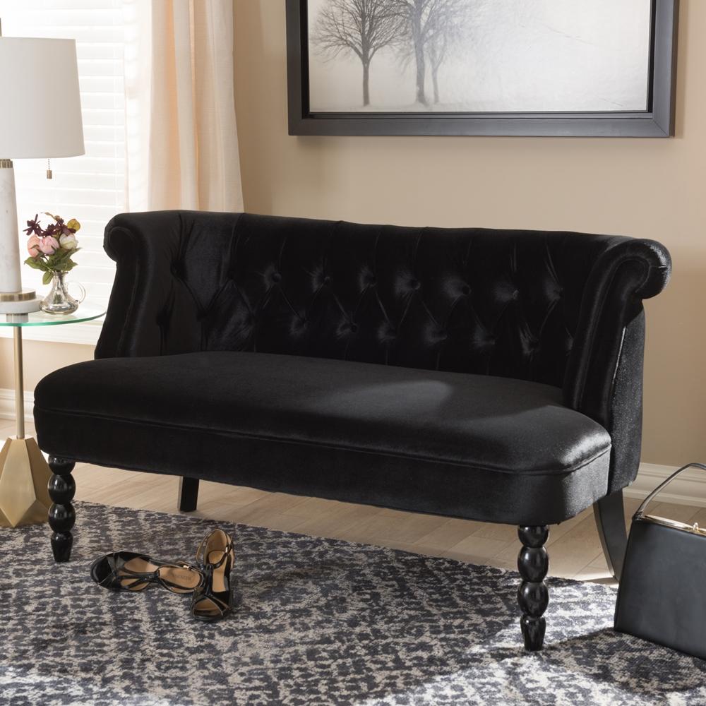 Fritz Black Velvet Loveseat - living-essentials