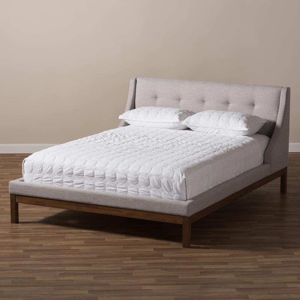 Lourdes Greyish Beige Queen Platform Bed - living-essentials