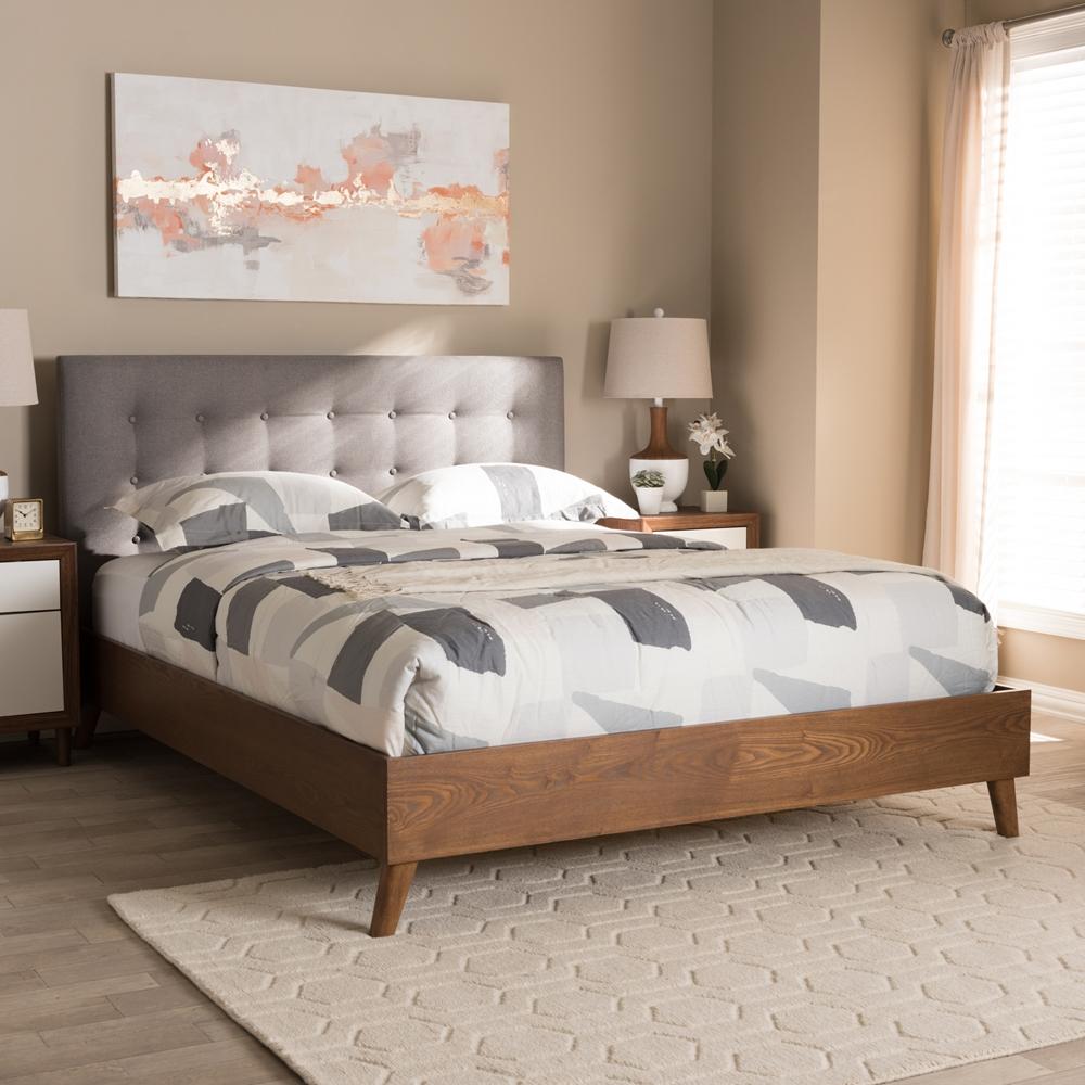 Alea Grey Walnut Wood King Size Platform Bed - living-essentials