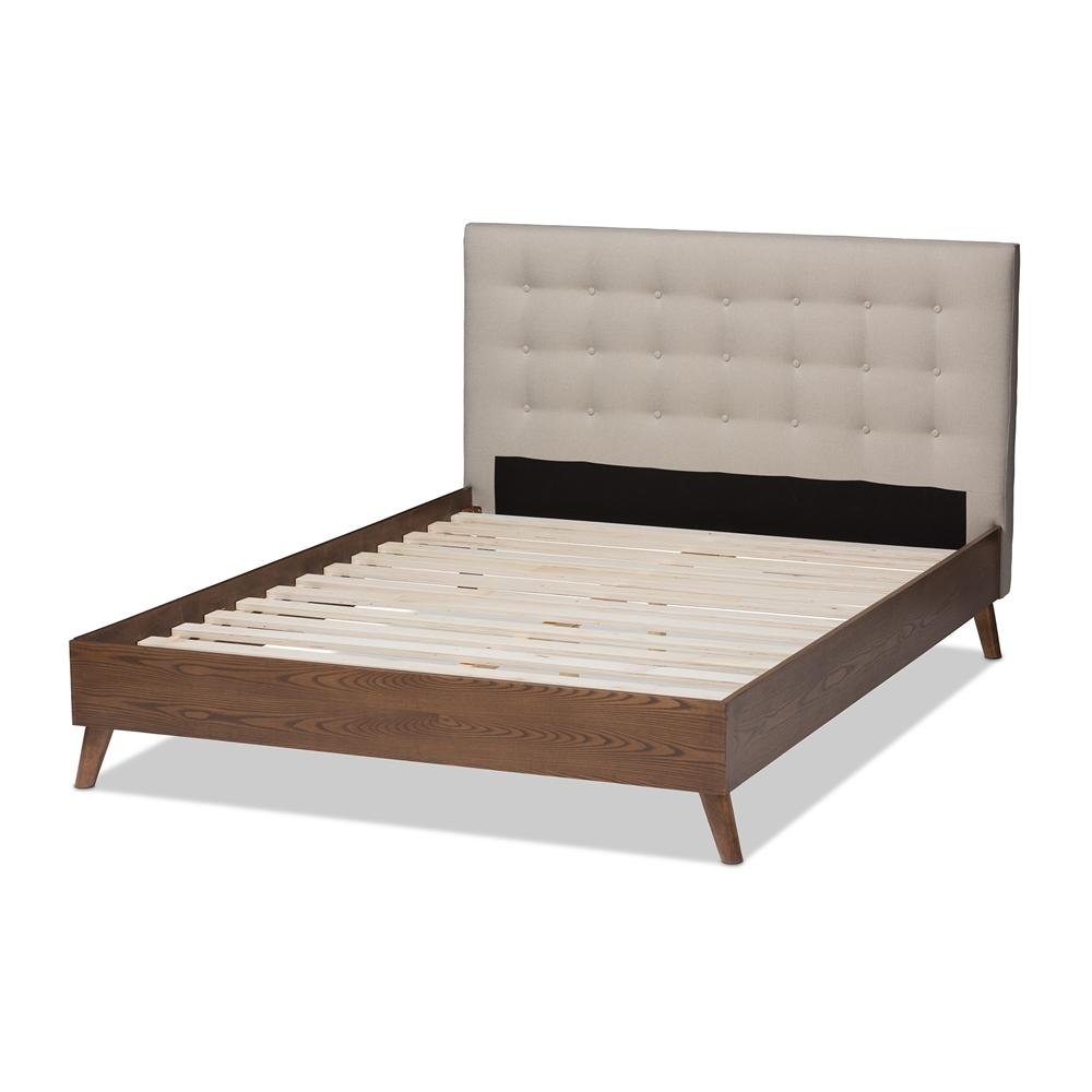 Alea Light Beige Walnut Wood King Size Platform Bed - living-essentials
