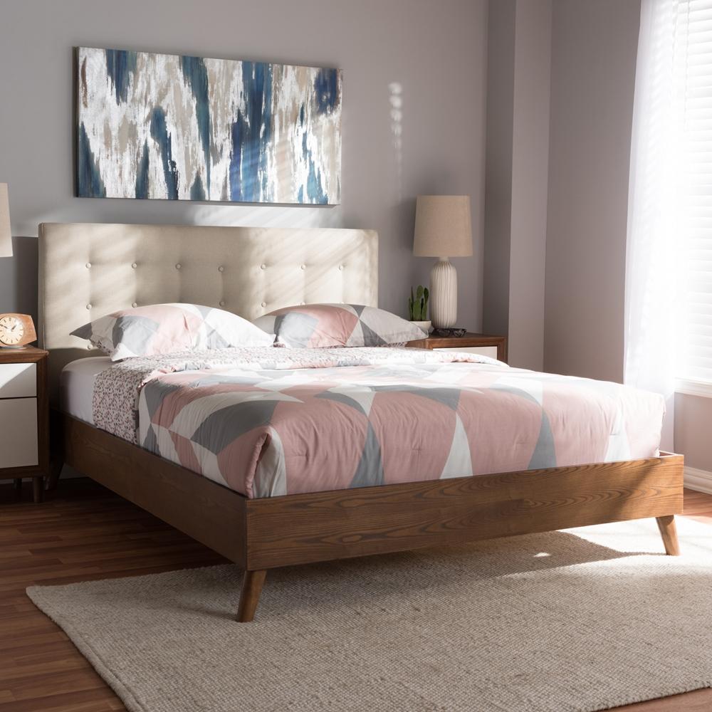 Alea Light Beige Walnut Wood King Size Platform Bed - living-essentials