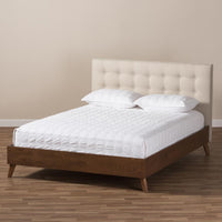 Alea Light Beige Walnut Wood King Size Platform Bed - living-essentials