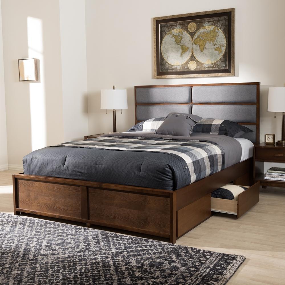 Marcelo Dark Grey Walnut Queen Storage Platform Bed - living-essentials