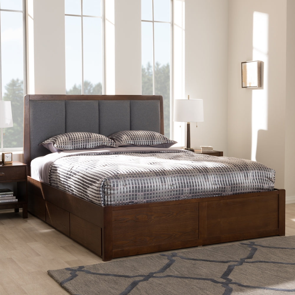 Brandt Dark Grey Walnut King Storage Platform Bed - living-essentials