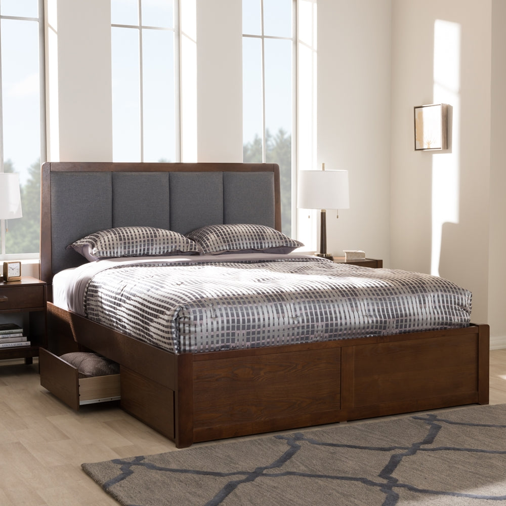 Brandt Dark Grey Walnut King Storage Platform Bed - living-essentials