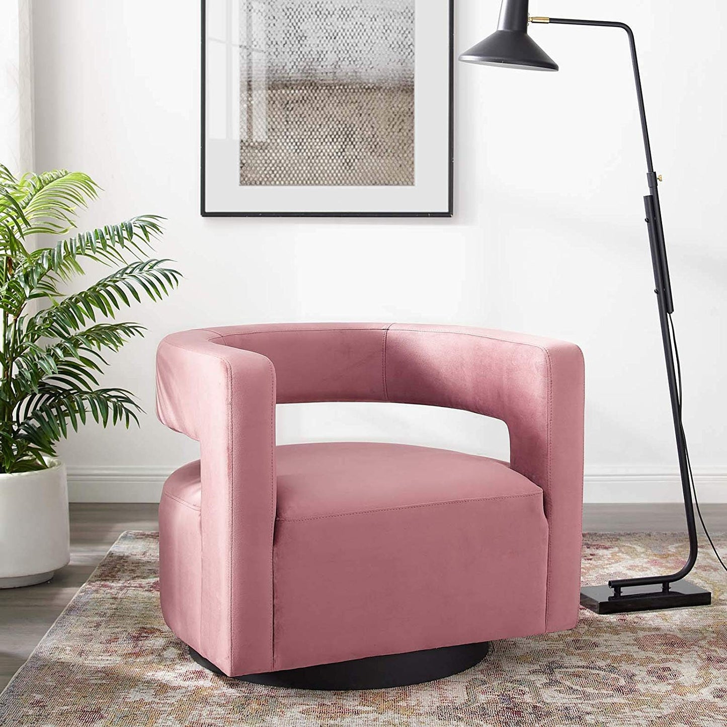 Sliver Cutaway Performance Velvet Swivel Armchair in Dusty - living essentials - 