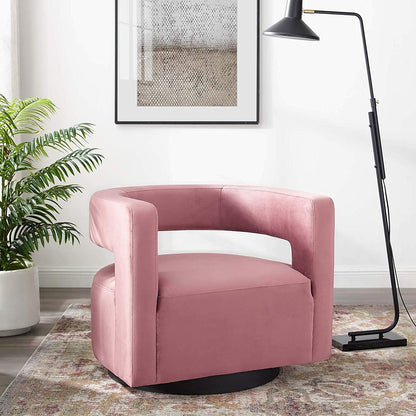 Sliver Cutaway Performance Velvet Swivel Armchair in Dusty - living essentials - 