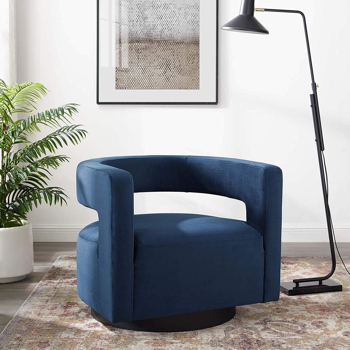 Sliver Cutaway Performance Velvet Swivel Armchair in Dusty - living essentials - 