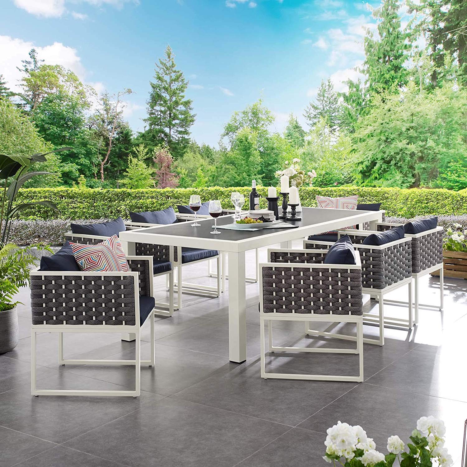 Stanford 9 Piece Outdoor Patio Aluminum Dining Set - -living essentials-