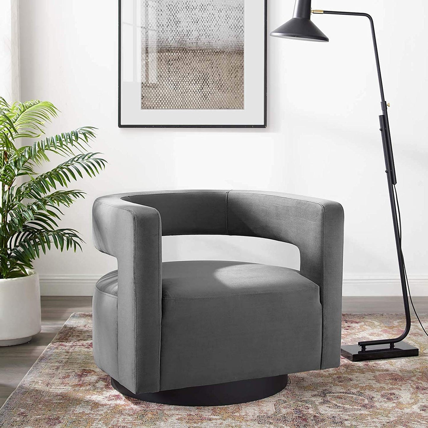 Sliver Cutaway Performance Velvet Swivel Armchair in Dusty - living essentials - 