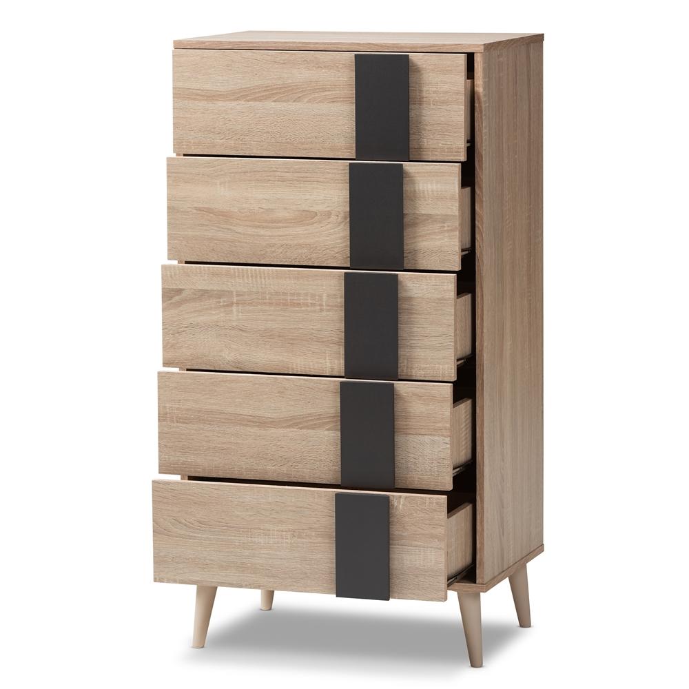 Lillie Light Oak and Grey 5-Drawer Chest - living-essentials