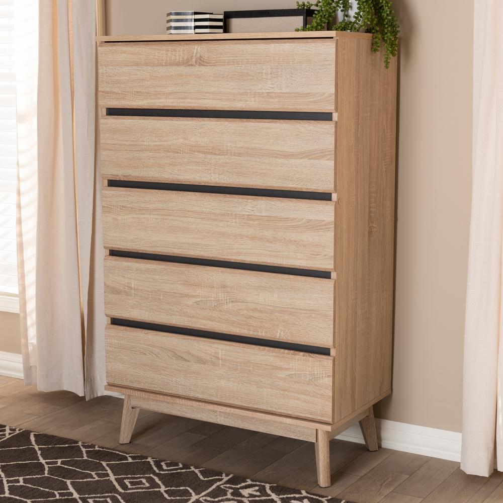 Mika Light Oak and Dark Grey 5-Drawer Chest - living-essentials