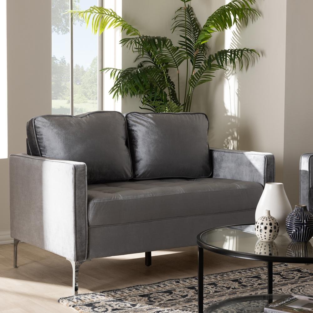 Clark Grey Velvet 2-Seater Loveseat - living-essentials