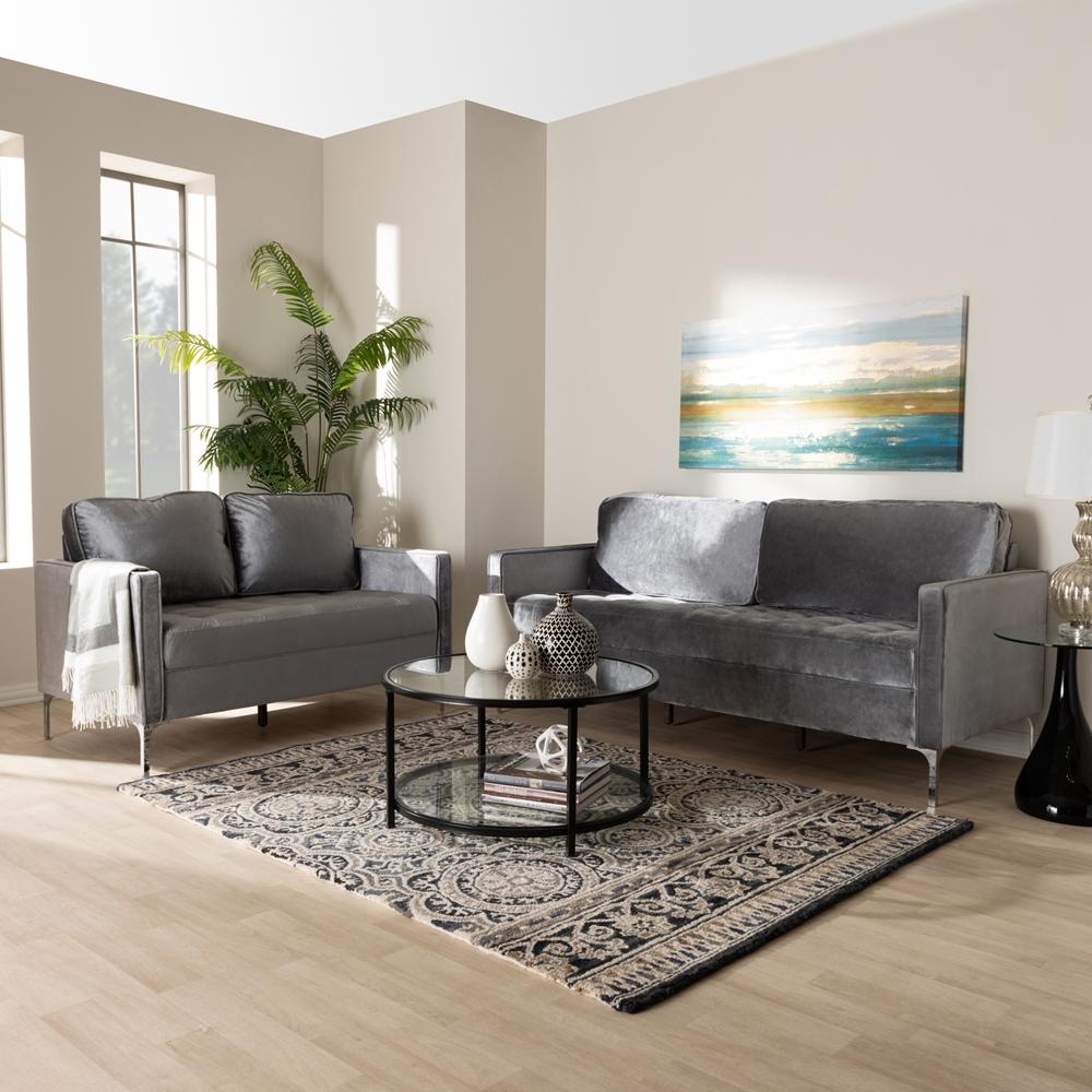 Clark Grey Velvet 2-Piece Living Room Set - living-essentials