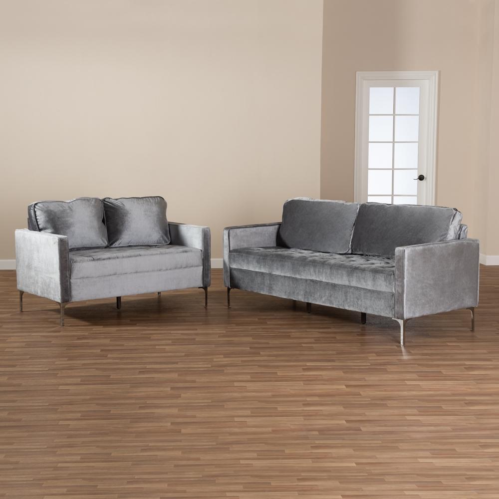 Clark Grey Velvet 2-Piece Living Room Set - living-essentials