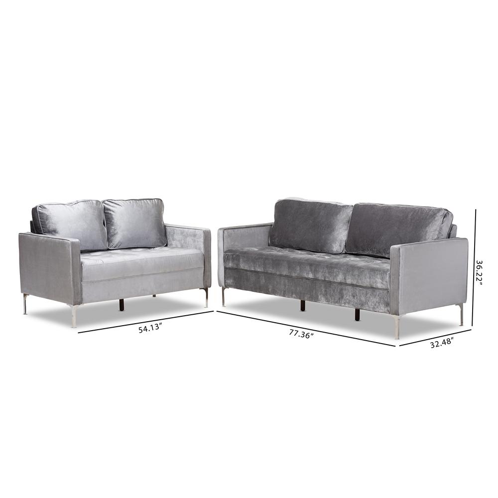 Clark Grey Velvet 2-Piece Living Room Set - living-essentials