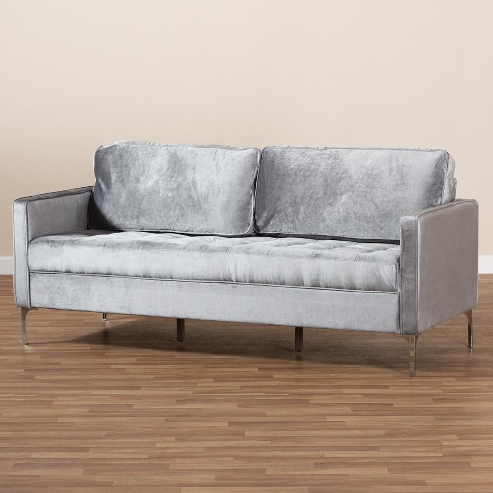 Clark Grey Velvet 3-Seater Sofa - living-essentials