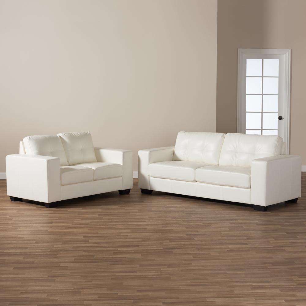 Adelyn White Faux Leather 2-Piece Living Room Set - living-essentials