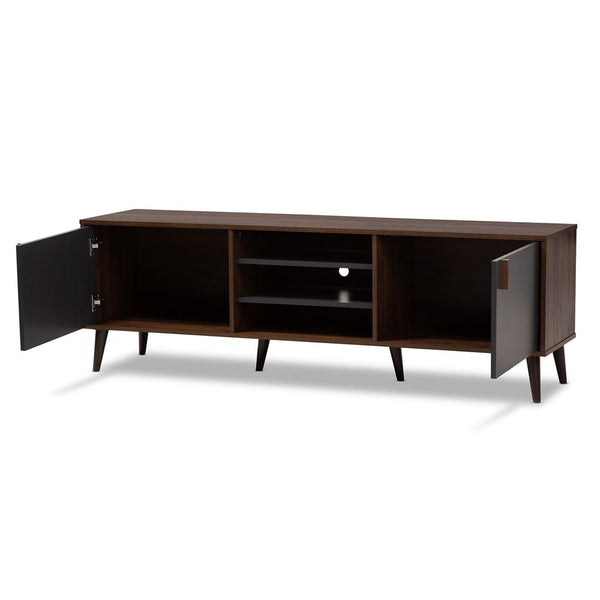 Salma Mid-Century Modern Brown and Dark Grey Finished TV Stand