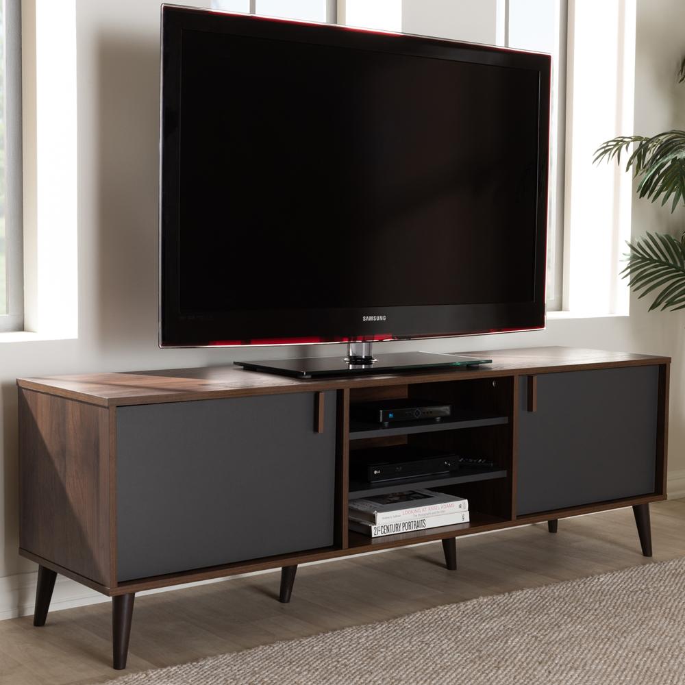 Salma Mid-Century Modern Brown and Dark Grey Finished TV Stand - living-essentials